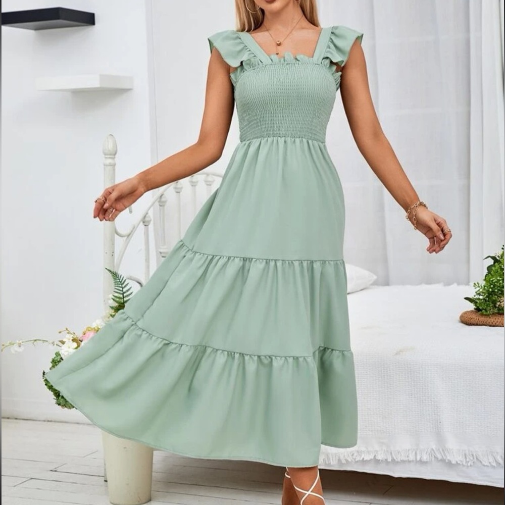Smocked Shirred Ruffle Sleeve Dress - Picture 3 of 12